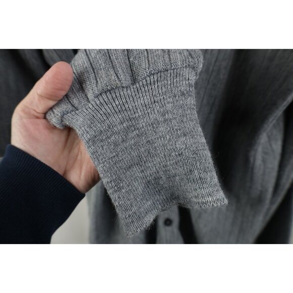 Vtg 70s Streetwear Mens XLT Blank Striped Ribbed Knit Cardigan Sweater Gray USA - Picture 11 of 14